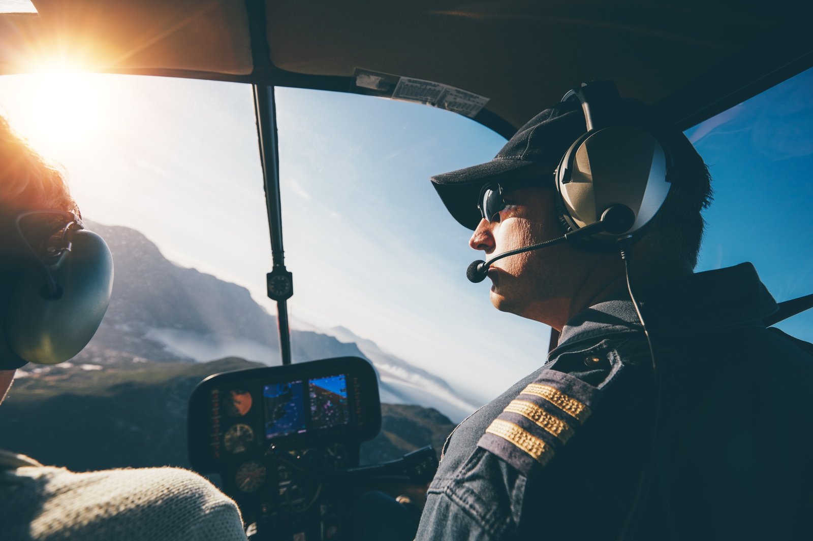 Flying a helicopter on a sunny day