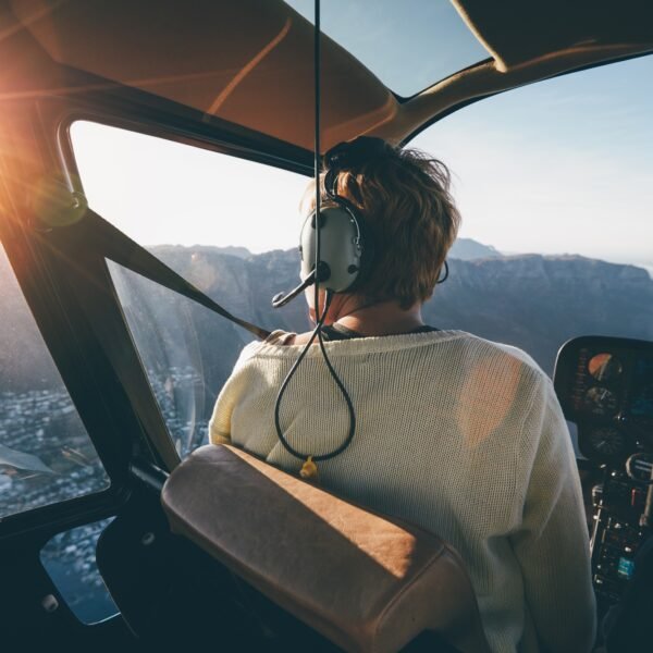 Helicopter passenger admiring the view