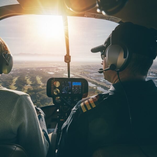 Inside view of a helicopter in flight