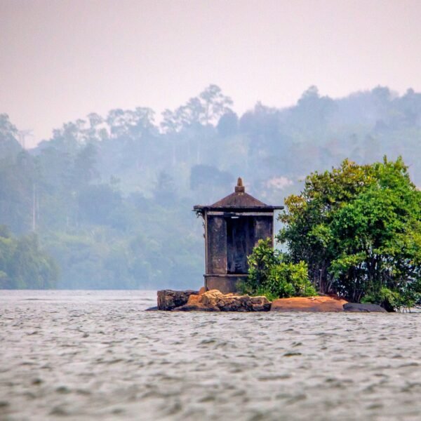 Small sanctuary in the middle of river in Sri Lanka