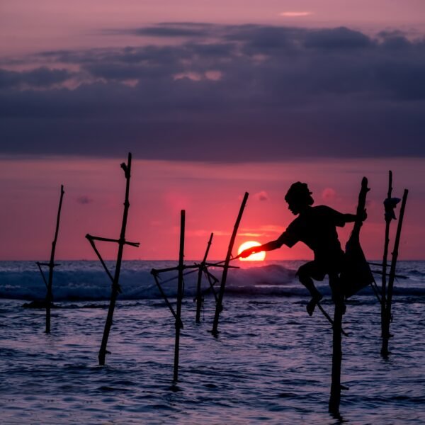 Traditional stilt fisherman in Sri Lanka